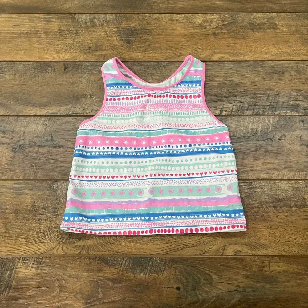 Eddie Bauer Girls Tankini Swim Top Striped Heart Racerback Size L 14/16